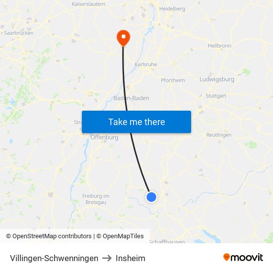 Villingen-Schwenningen to Insheim map