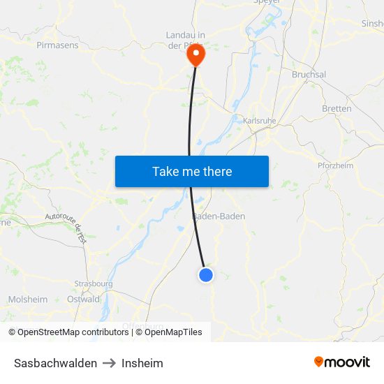 Sasbachwalden to Insheim map