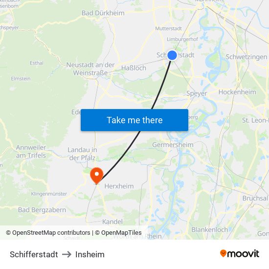 Schifferstadt to Insheim map