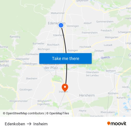Edenkoben to Insheim map