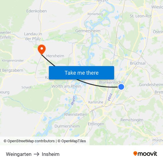 Weingarten to Insheim map