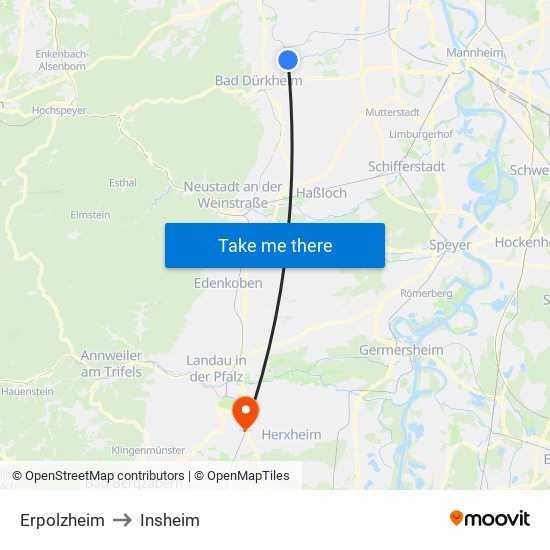 Erpolzheim to Insheim map