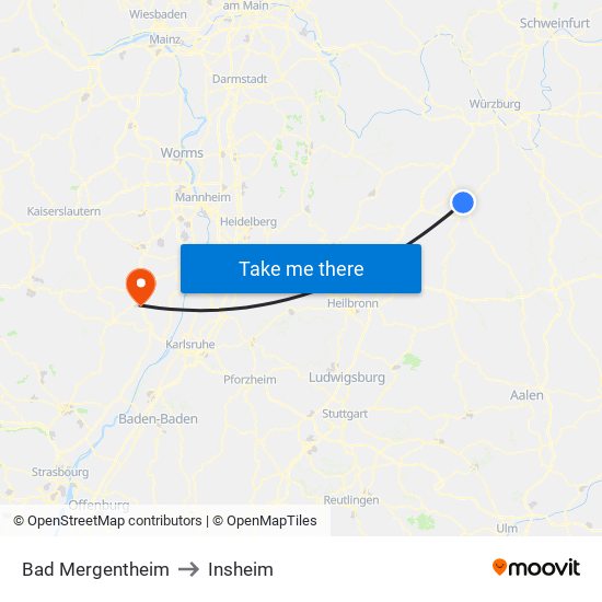 Bad Mergentheim to Insheim map