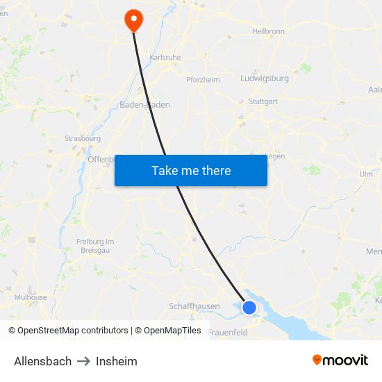 Allensbach to Insheim map