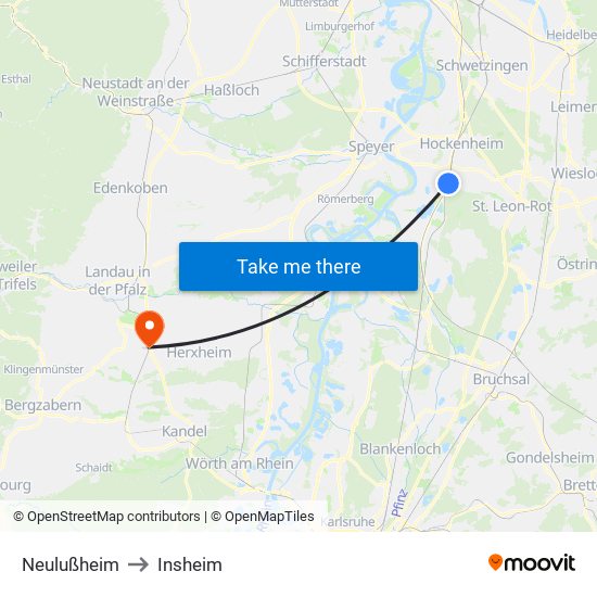Neulußheim to Insheim map