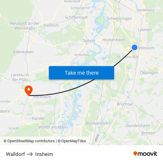 Walldorf to Insheim map