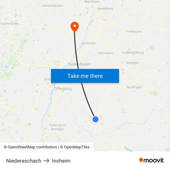 Niedereschach to Insheim map