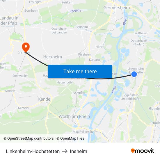 Linkenheim-Hochstetten to Insheim map