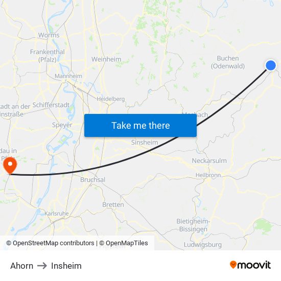 Ahorn to Insheim map
