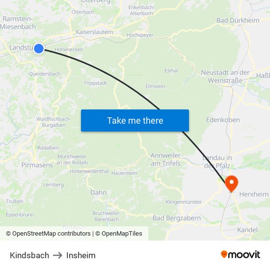 Kindsbach to Insheim map