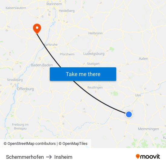 Schemmerhofen to Insheim map