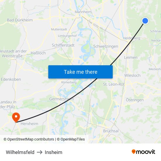 Wilhelmsfeld to Insheim map