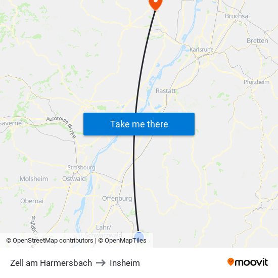 Zell am Harmersbach to Insheim map