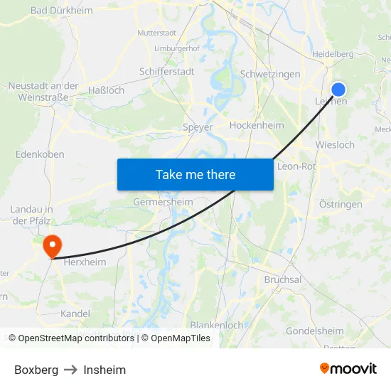 Boxberg to Insheim map