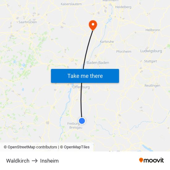 Waldkirch to Insheim map