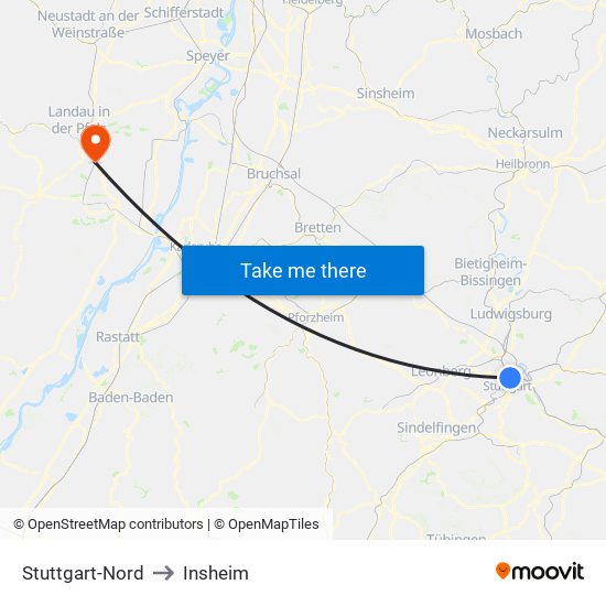 Stuttgart-Nord to Insheim map