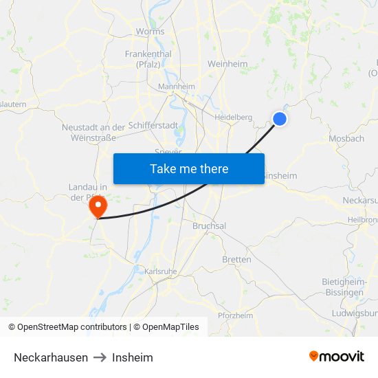 Neckarhausen to Insheim map