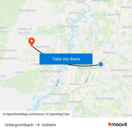 Untergrombach to Insheim map