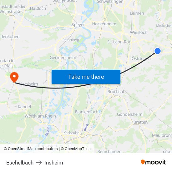 Eschelbach to Insheim map