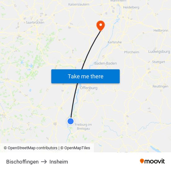 Bischoffingen to Insheim map