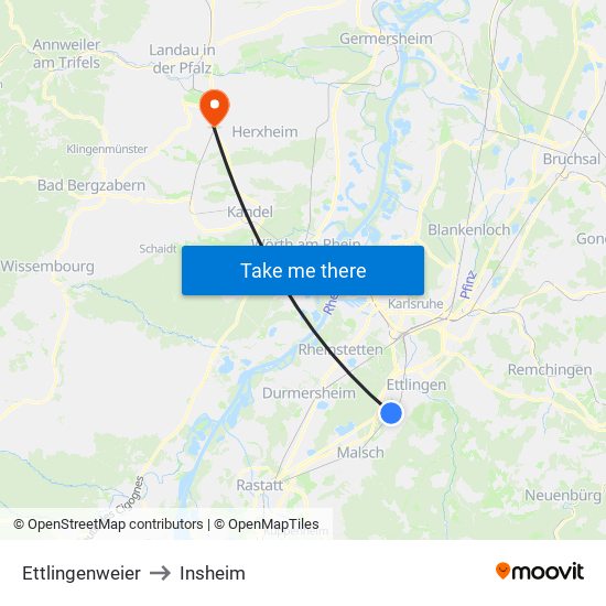 Ettlingenweier to Insheim map