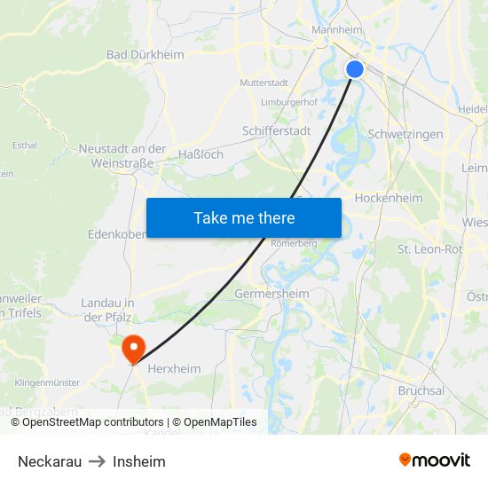 Neckarau to Insheim map
