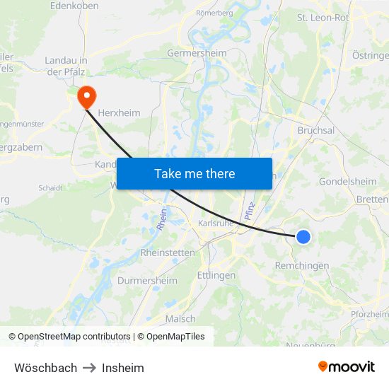 Wöschbach to Insheim map