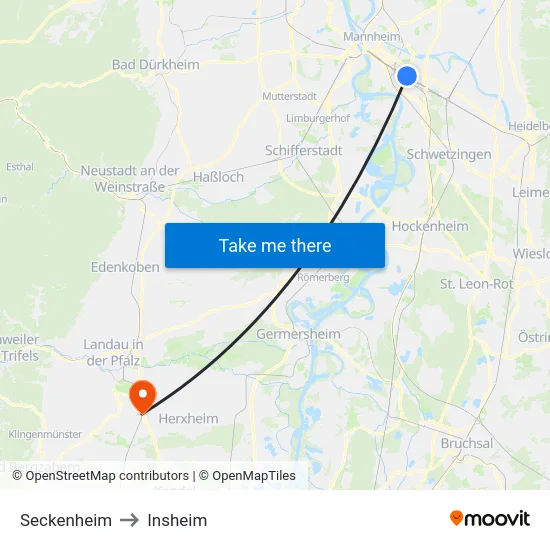 Seckenheim to Insheim map