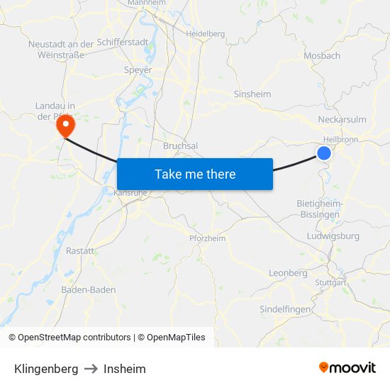 Klingenberg to Insheim map