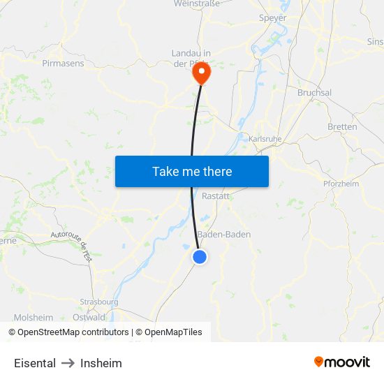 Eisental to Insheim map