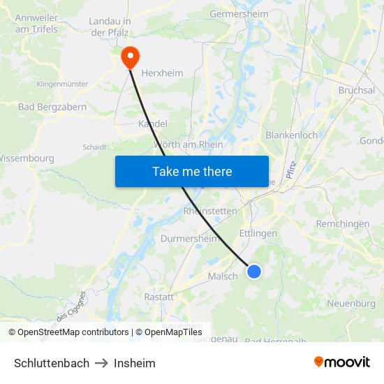 Schluttenbach to Insheim map