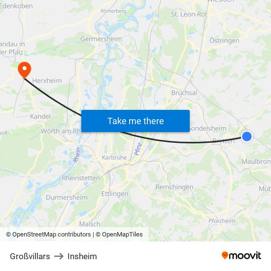 Großvillars to Insheim map