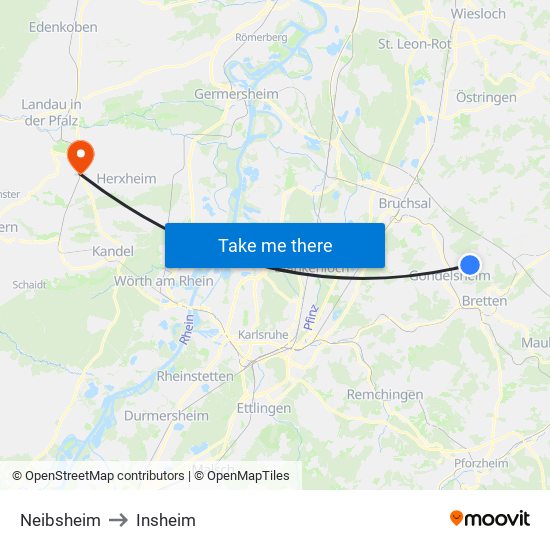 Neibsheim to Insheim map