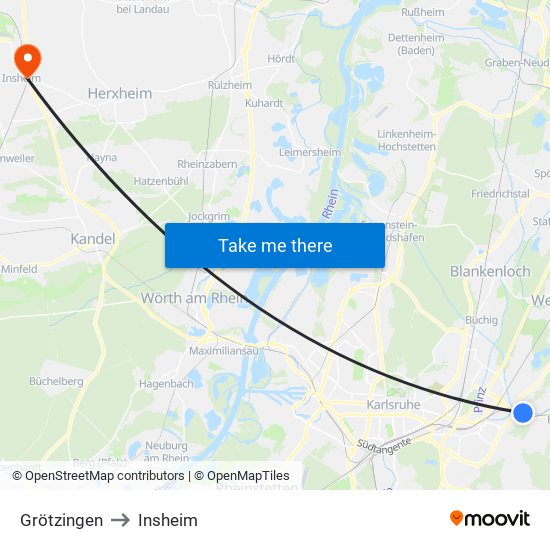 Grötzingen to Insheim map