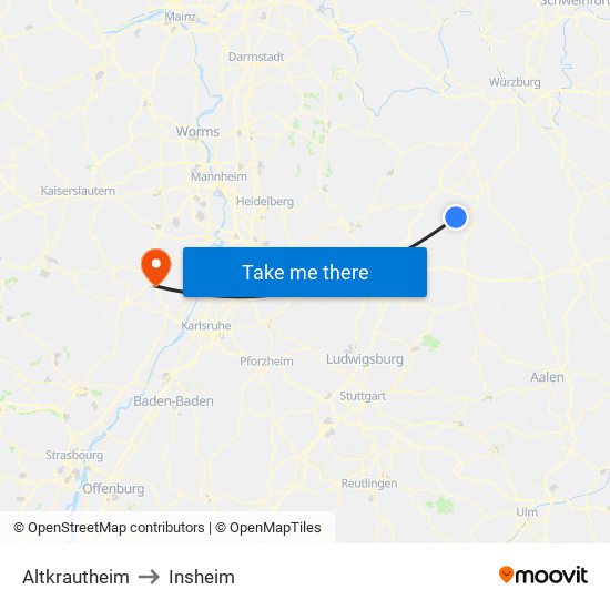 Altkrautheim to Insheim map