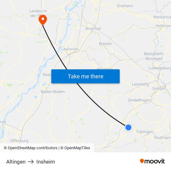 Altingen to Insheim map