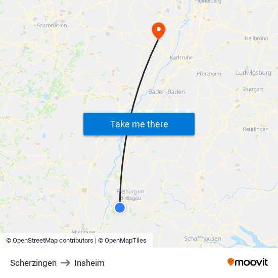 Scherzingen to Insheim map