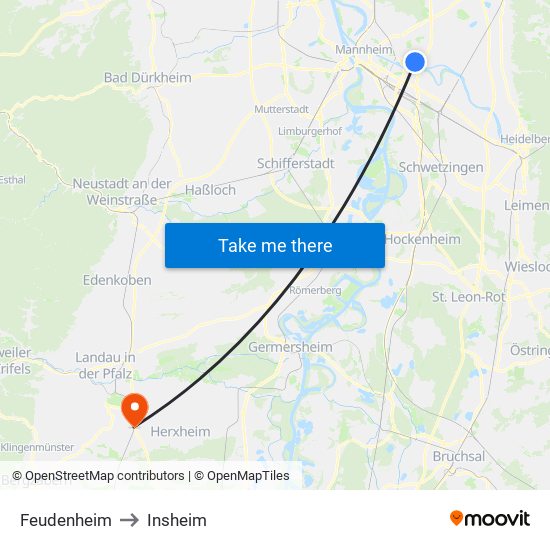 Feudenheim to Insheim map