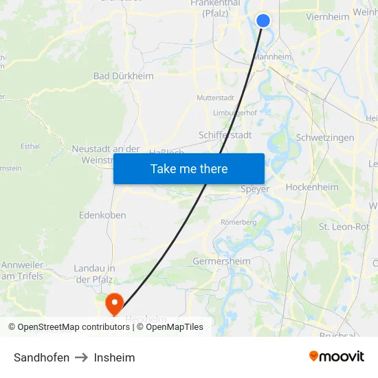 Sandhofen to Insheim map