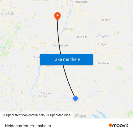 Heidenhofen to Insheim map