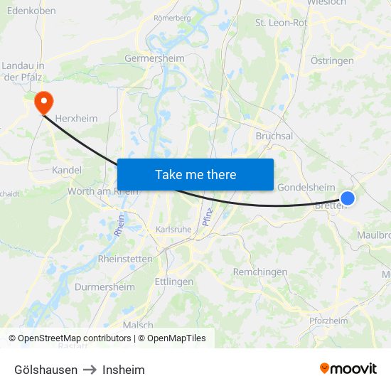 Gölshausen to Insheim map