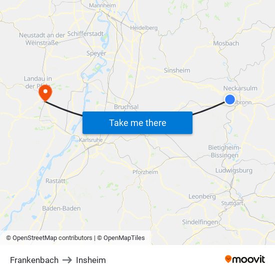 Frankenbach to Insheim map
