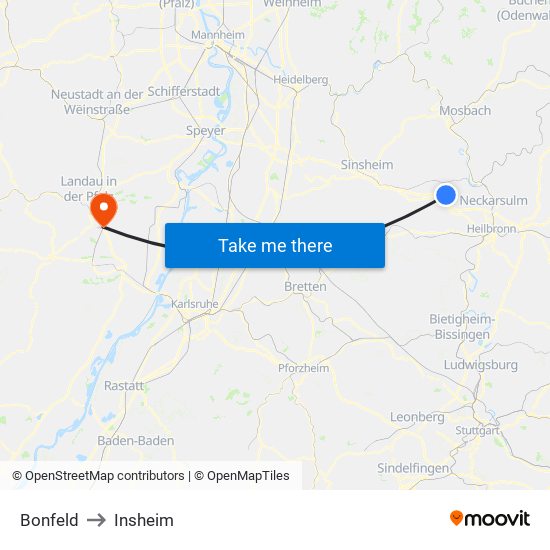 Bonfeld to Insheim map