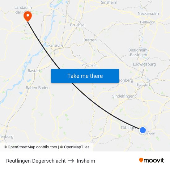 Reutlingen-Degerschlacht to Insheim map