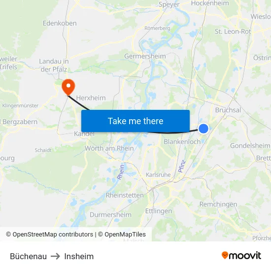 Büchenau to Insheim map