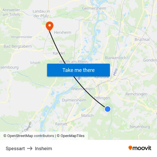 Spessart to Insheim map