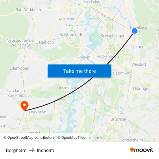 Bergheim to Insheim map