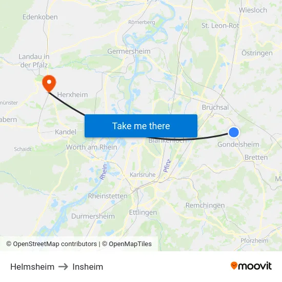 Helmsheim to Insheim map