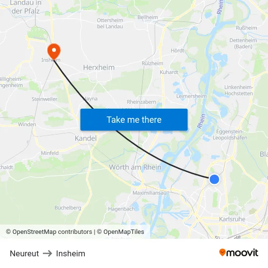 Neureut to Insheim map