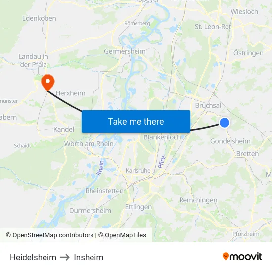 Heidelsheim to Insheim map